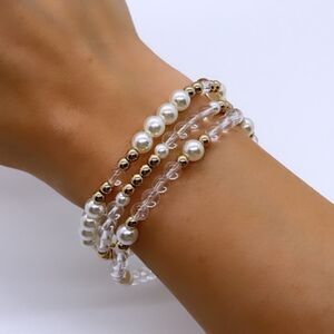 NWT Wool + Pepper Co. Clear & Gold Beaded Bracelet